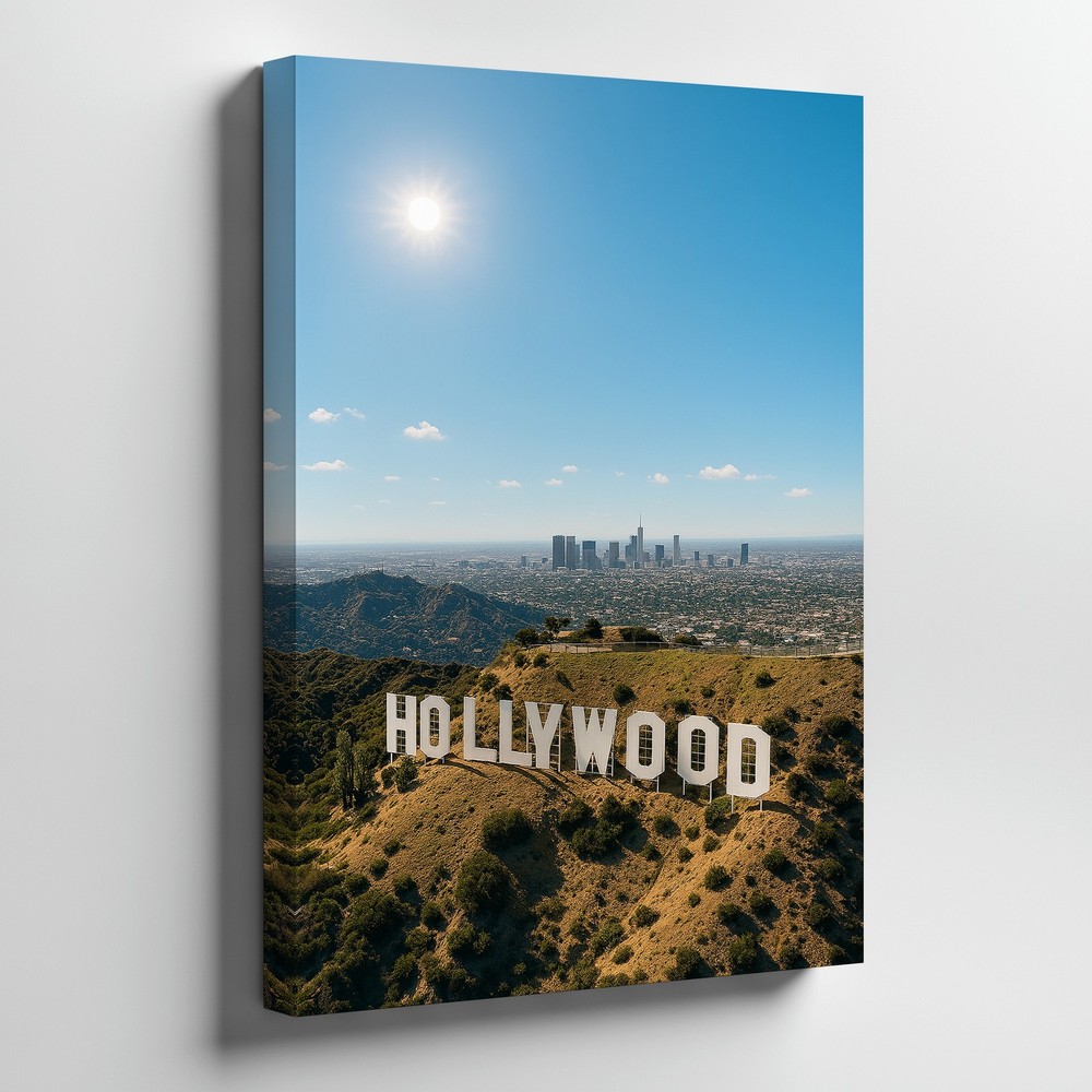 Hollywood Sign Los Angeles Skyline Landscape Canvas Wall Art Urban Decor Print
