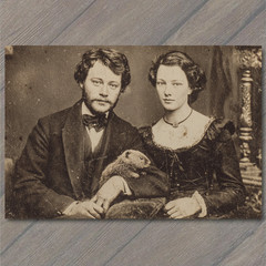 Art Print Victorian Couple Portrait Holding Otter Unusual Historic Era Look