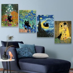 Vincent Van Gogh Canvas Wall Art Starry Night Cat Art Print Oil Paintings Decor
