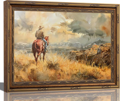 3D Textured Framed Western Cowboy Canvas Wall Art Vintage Landscape Rustic South