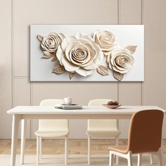 Wall Art Living Room Decor White Flower Wall Art Decor Modern Canvas Art Wall…