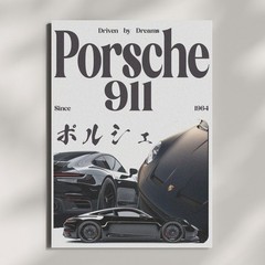 Porsche 911 Poster, JDM Style Japanese Car Art, Sports Garage Wall Decor