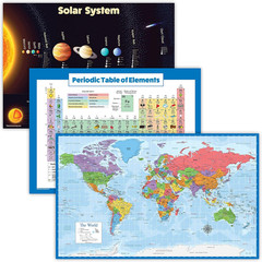 3 Pack – Solar System Poster + Periodic Table of the Elements for Kids + World M