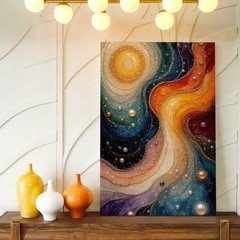 Wall Art Abstract Cosmic Swirl Canvas Print Colorful Galaxy Pearl Textured Decor