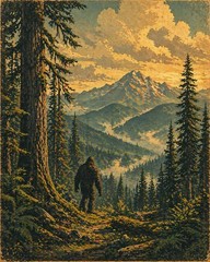 Sasquatch Vintage Art Print 8×10 Unframed Pacific Northwest Cabin Wall Decor