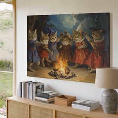 Wall Art Cats Dancing Around Campfire Fantasy Folklore Step Five Glowin Canvas