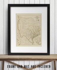 Texas Republic Map 1841 Vintage State Cartography Historic Wall Art