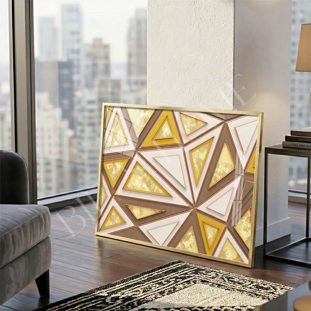 Gold Geometric Wall Art Print 12″x18″ UNFRAMED, Modern Living Room Decor Artwork