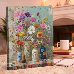 Bohemian Wildflower Vase Wall Art, Colorful Boho Floral Printing Artwork, Aes…
