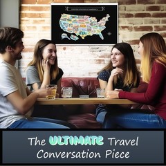 Large 23×16 Scratch-Off USA Map – Hand-Drawn Travel Design with Accessories, …