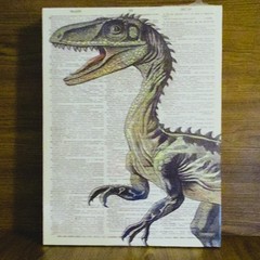 Dinosaur Art Prints 11.5″ x 15.5″ 3 Panels Text Background Wrapped Fabric Sealed