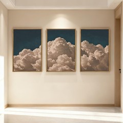 Extra Large Navy Blue Cloud Wall Art 24×36 Inch Framed Abstract Modern Landsc…