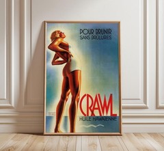 Crawl Tanning Lotion Vintage Poster Retro Beach Woman Illustration Art Decor