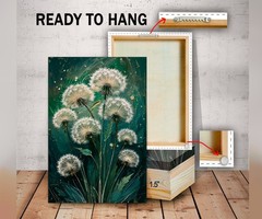 Moody Dandelion Canvas Wall Art Botanical Modern Print, Minimalist Floral Poster