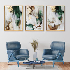 3Pcs Green and Gold Canvas Wall Art Abstract Posters Print Brown and Gray Line P
