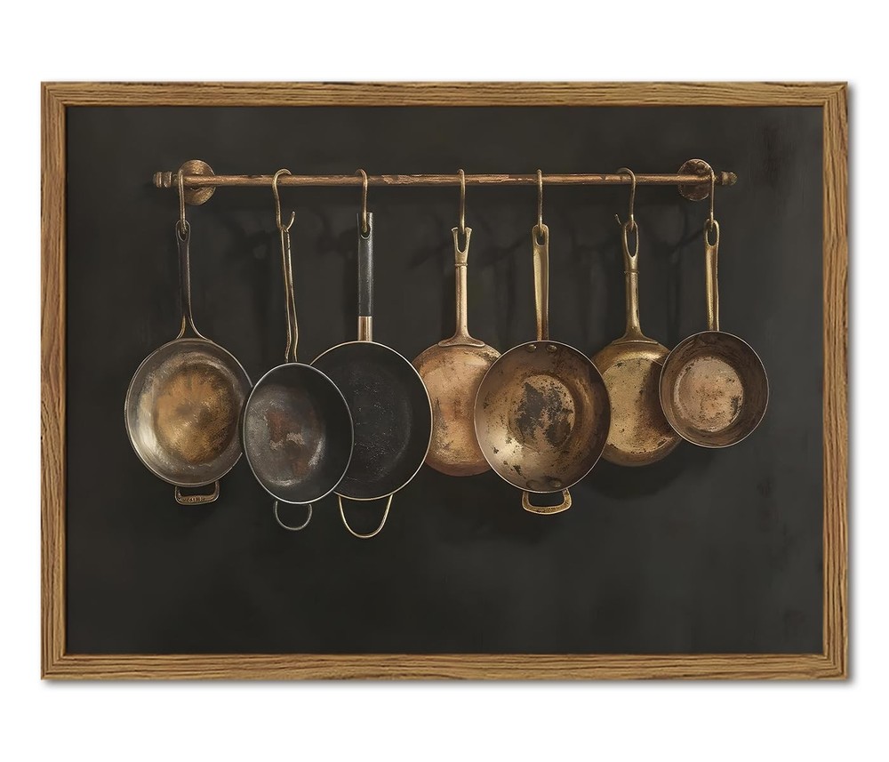 Framed Vintage Kitchen Canvas Wall Art, Farmhouse Pans Pictures Wall Decor Pr…