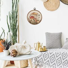 Vintage Round Wall Art Decor – Boho Botanical Wall Art Canvas Frame Artwork P…