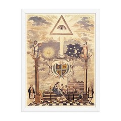 Masonic Temple Pillars and Crest, Freemasonry Print, Vintage Masonic Wall Art.