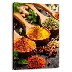 Spices Kitchen Wall Art Culinary Herbs Canvas Print Colorful Food Art Paintin…