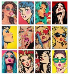 Women Pop Art Gallery Style Portrait Poster Wall Vinyl Stickers (8″x11.5″ 12pc)
