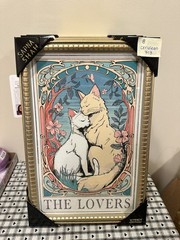 Sapna Shah Framed Wall Art Tarot Cats “The Lovers” Decor 18″ x 12″ Art Nouveau