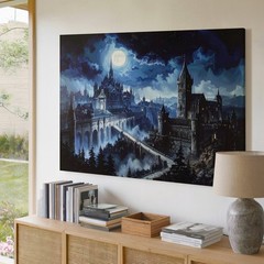 Canvas Moonlit Fantasy Wall Art Architecture Dark Cityscape Illuminated Bright