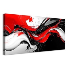 Abstract Wall Decor Painting Large Black White Red Canvas Wall Art Modern Pri…