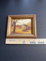SET OF 2 VINTAGE FARMHOUSE MINATURE PRINTS WITH WOOD FRAME COTTAGE BOHO WALL ART