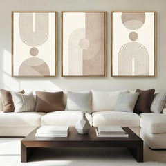 Neutral Abstract Wall Art Beige Large Wall Decor Boho Mid Century Modern Artw…