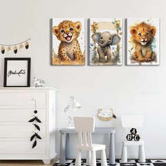 3Pcs Baby Safari Animal Canvas Wall Art Jungle Animal Wall Decor Picture Love…