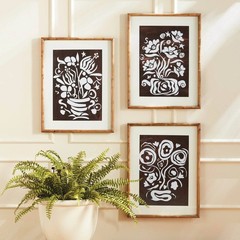 Vintage Botanical Cutout Wall Art Trio – Framed Floral Prints