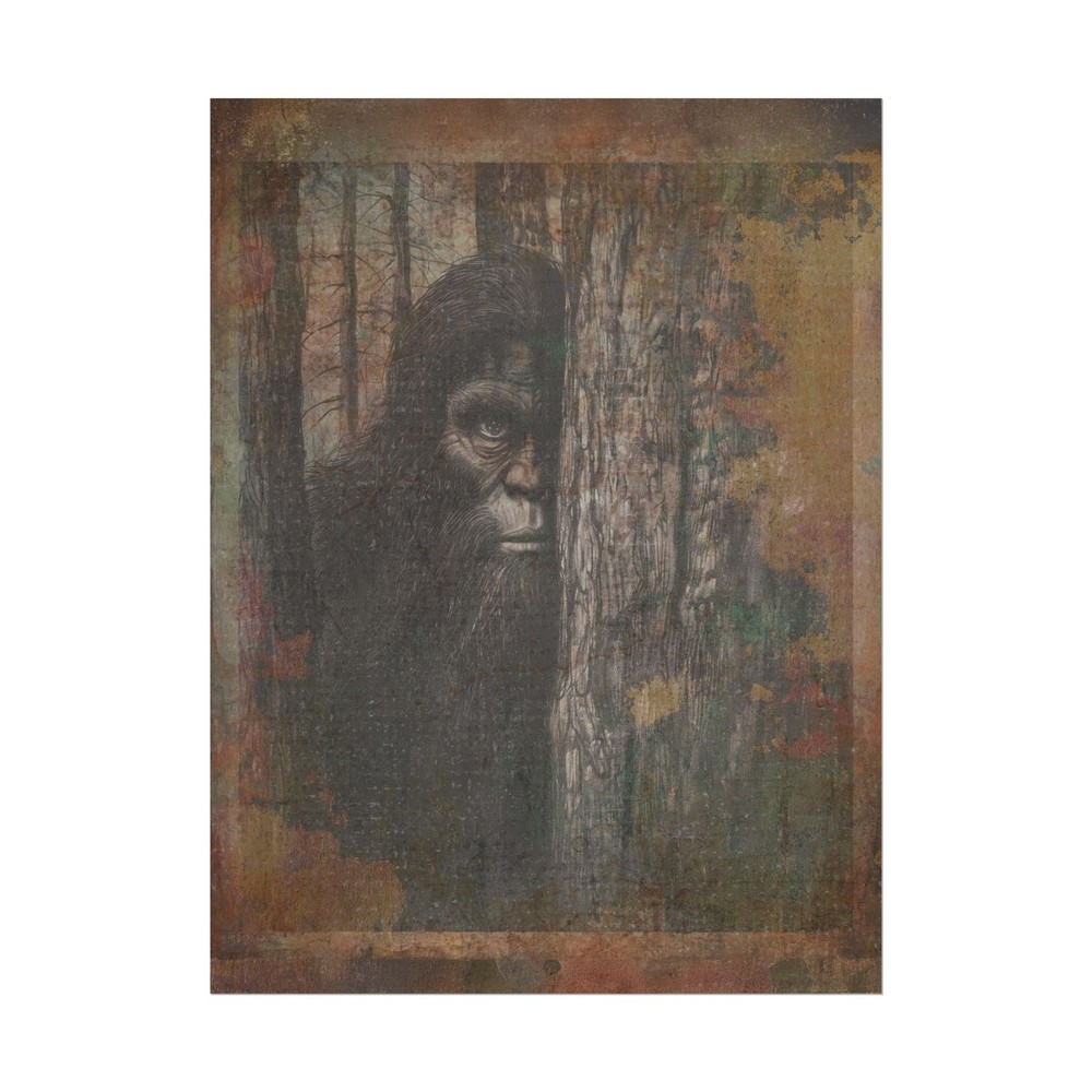 Vintage BIGFOOT FOREST Wall Art, Sasquatch Tree Decor, Cryptid Nature Art Poster