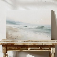 Minimalist Coastal Canvas Print, Serene Ocean Waves Wall Art Decor