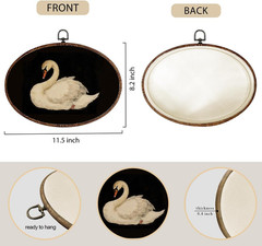 Vintage Swan Oval Framed Wall Art, Rustic Animal Swan Prints Canvas Art Paint…