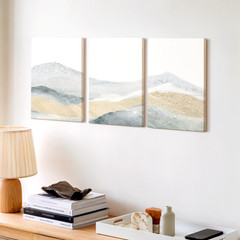 3 Pieces Abstract Mountain Landscape Soft Neutrals Large Wall Art Canvas Decor