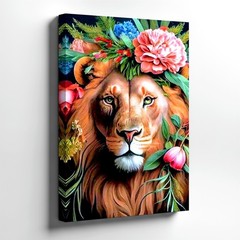 Lion Portrait Sunset Safari Landscape Wildlife Canvas House Aesthetic Decor