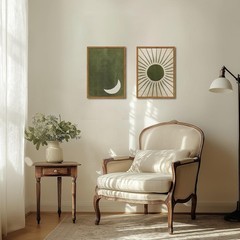 Mid Century Modern Boho Sun and Moon Canvas Prints – Wall Decor Set of 2