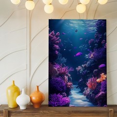 Underwater Coral Reef Canvas Wall Art Ocean Fish Purple Blue Marine Scene Print
