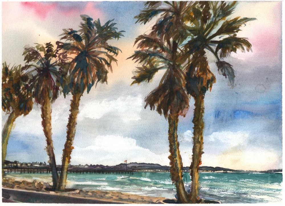 Ventura Pier from Promenade : Signed LE Art Print: Sandra Watercolors™