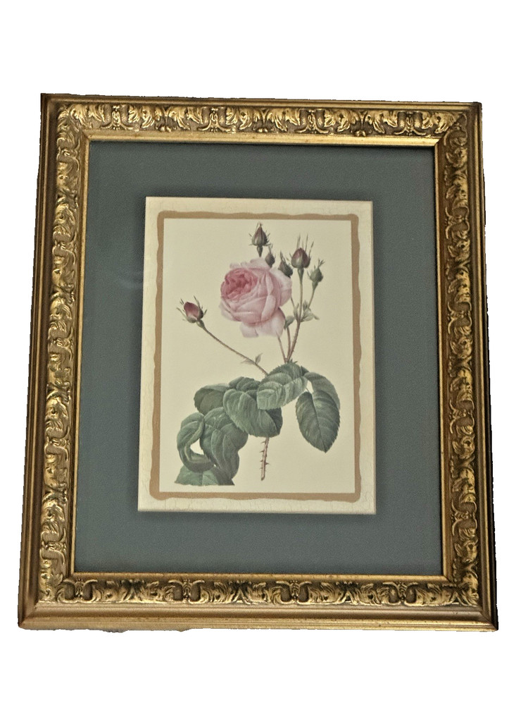 Wall Hanging Rose Print Matted Gold Frame 10×12 Glass Front New Display Unit