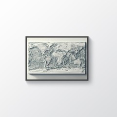 Bathymetric World Map, World 2D Relief Map, World Vintage Map – 2D Flat