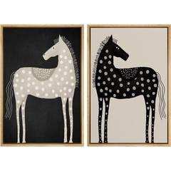 Wall26 Polka Dot Horse Abstract Animal Modern Framed Canvas Print Set of 2