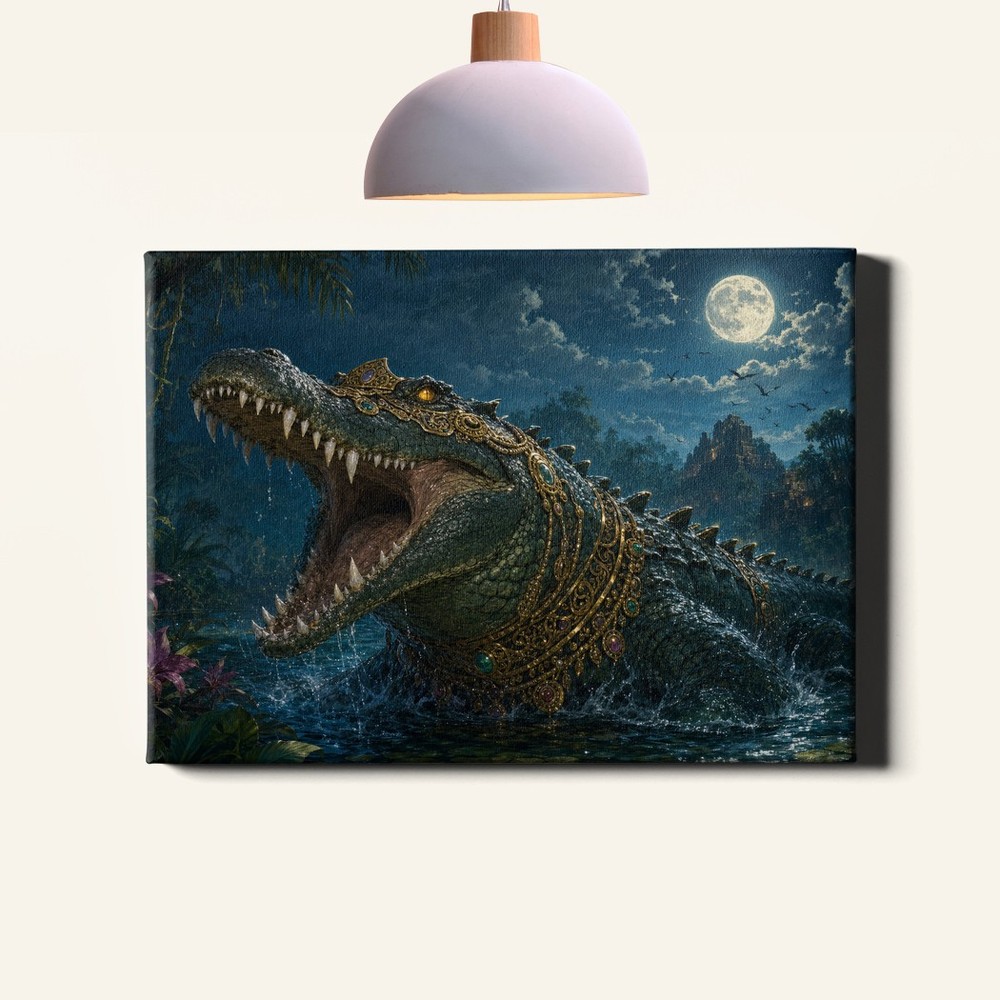 Fantasy Crocodile Wall Art Moonlit Jungle River Night Scene