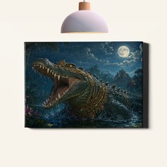 Fantasy Crocodile Wall Art Moonlit Jungle River Night Scene