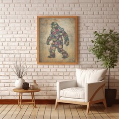 Vintage Sasquatch Flowers Wall Art, Bigfoot Floral Poster, Botanical Yeti Decor