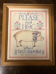 Vtg Sylvia Pimental Please Don’t Hog The Bathroom Funny Framed Wall Art