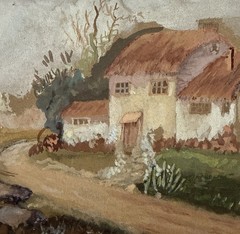 VTG Original Painting Cottage Landscape Estate Unfinished Unsigned Gouache