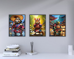 Cute Samurai Squirrel Printable Wall Art, Samurai Portrait, Squirrel Digital Art