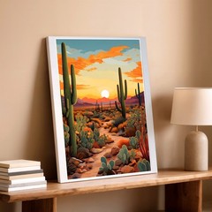 Wall Art Desert Sunset Landscape Print Cactus Southwest Poster Mountain Decor
