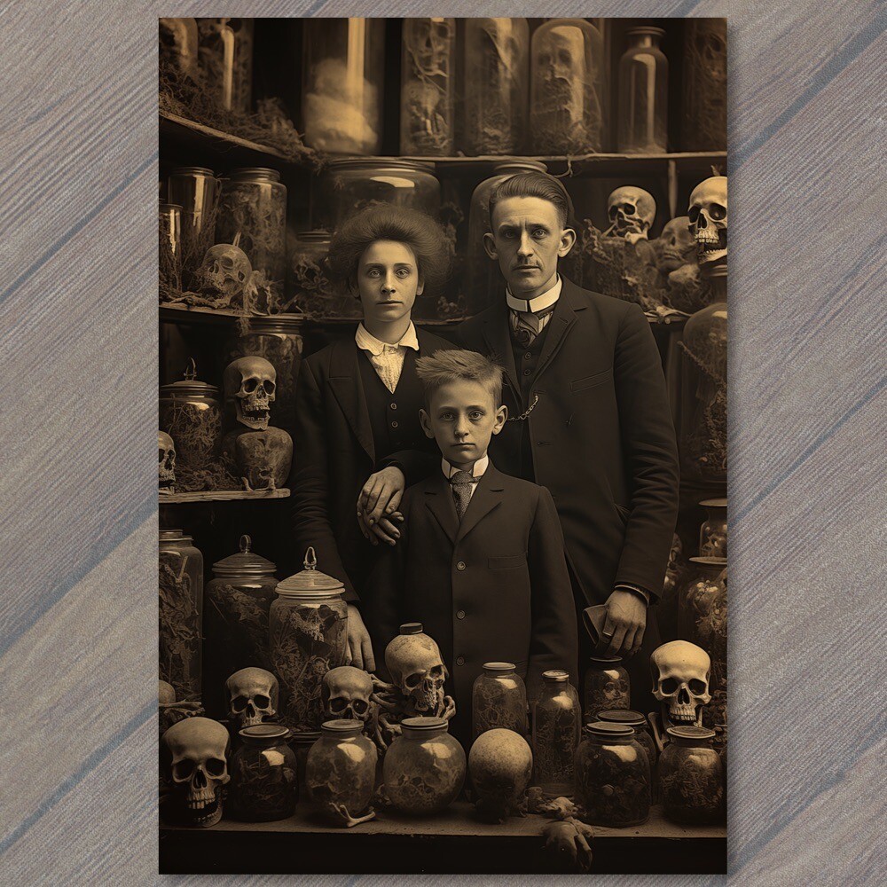 Art Print Weird Creepy Skull Skeleton Store Family Boy Halloween Cult Kid